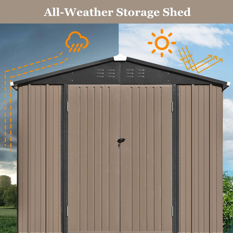 8ft x 6ft Outdoor Garden Metal Lean-to Shed with Lockable Doors - Brown - Urban Living Furniture (Los Angeles, CA)