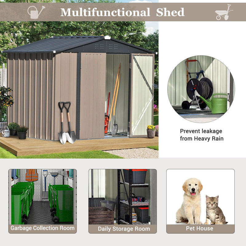 8ft x 6ft Outdoor Garden Metal Lean-to Shed with Lockable Doors - Brown - Urban Living Furniture (Los Angeles, CA)