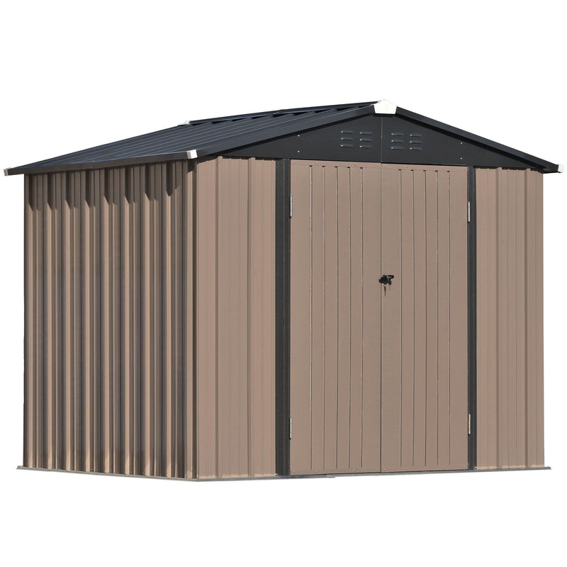 8ft x 6ft Outdoor Garden Metal Lean-to Shed with Lockable Doors - Brown - Urban Living Furniture (Los Angeles, CA)