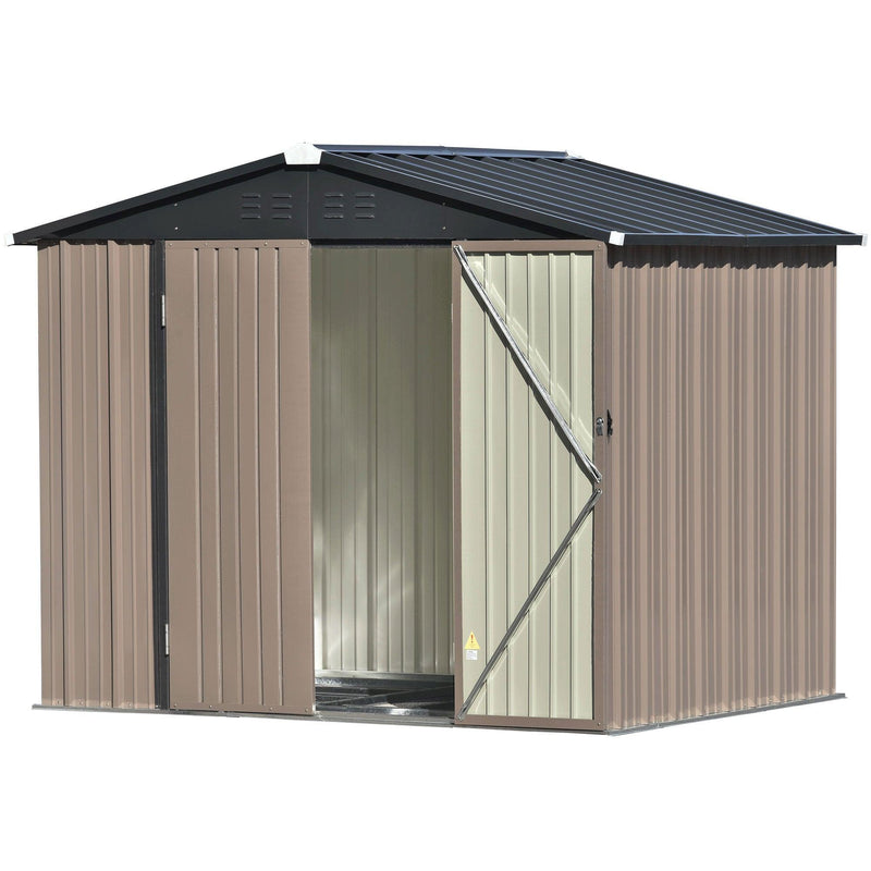 8ft x 6ft Outdoor Garden Metal Lean-to Shed with Lockable Doors - Brown - Urban Living Furniture (Los Angeles, CA)