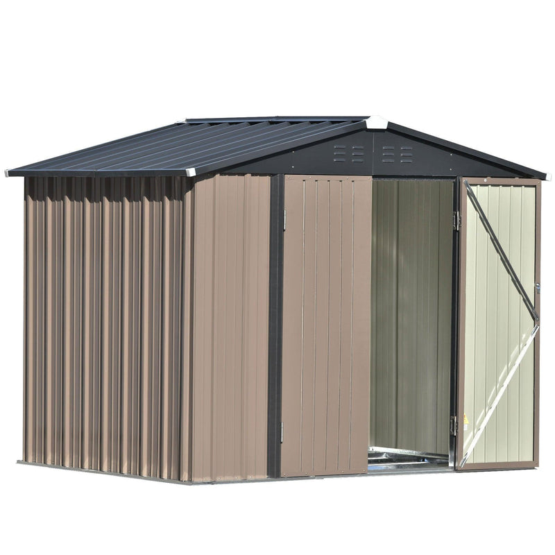 8ft x 6ft Outdoor Garden Metal Lean-to Shed with Lockable Doors - Brown - Urban Living Furniture (Los Angeles, CA)