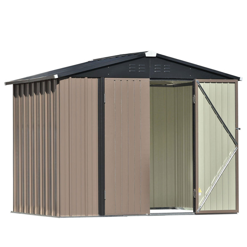 8ft x 6ft Outdoor Garden Metal Lean-to Shed with Lockable Doors - Brown - Urban Living Furniture (Los Angeles, CA)