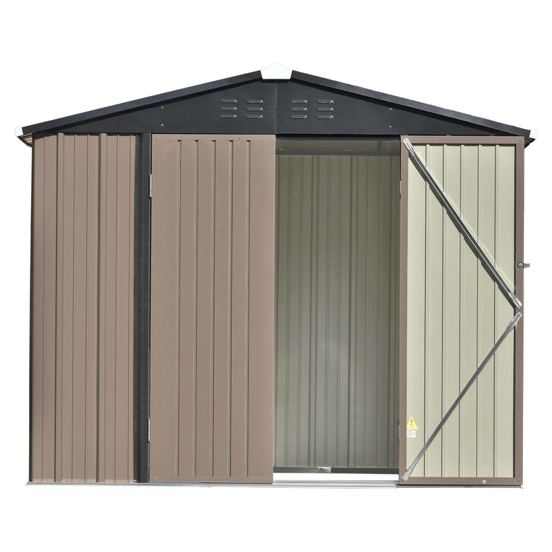 8ft x 6ft Outdoor Garden Metal Lean-to Shed with Lockable Doors - Brown - Urban Living Furniture (Los Angeles, CA)