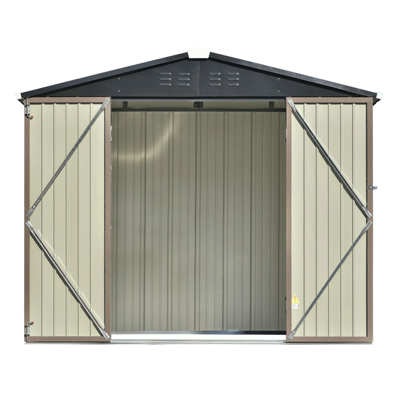 8ft x 6ft Outdoor Garden Metal Lean-to Shed with Lockable Doors - Brown - Urban Living Furniture (Los Angeles, CA)