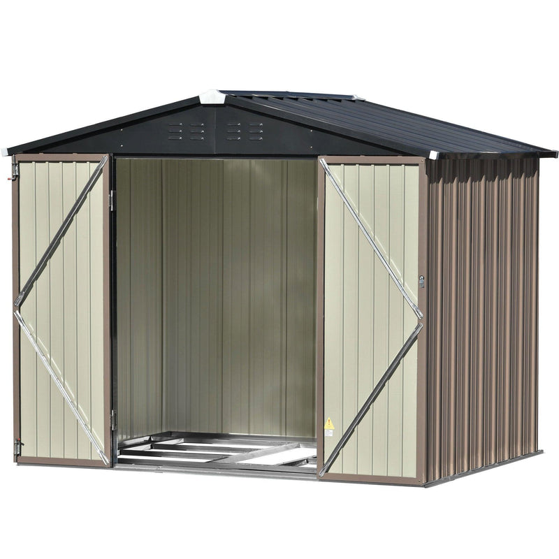 8ft x 6ft Outdoor Garden Metal Lean-to Shed with Lockable Doors - Brown - Urban Living Furniture (Los Angeles, CA)