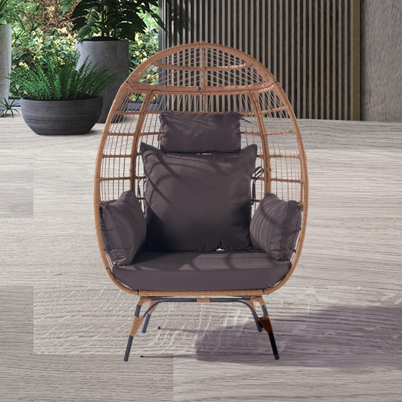 Wicker Egg Chair, Oversized Indoor Outdoor Lounger for Patio, Backyard, Living Room w/ 5 Cushions, Steel Frame, 440lb Capacity - Dark Grey - Urban Living Furniture (Los Angeles, CA)