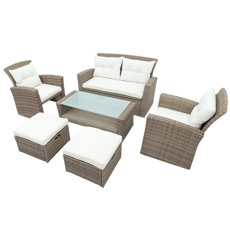 4 PCS Outdoor All Weather Wicker Rattan Patio Furniture Set with Ottoman and Beige Cushions - Urban Living Furniture (Los Angeles, CA)