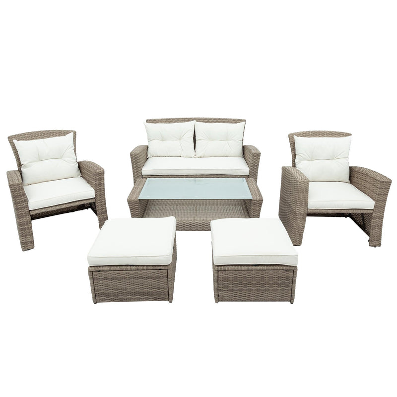 4 PCS Outdoor All Weather Wicker Rattan Patio Furniture Set with Ottoman and Beige Cushions