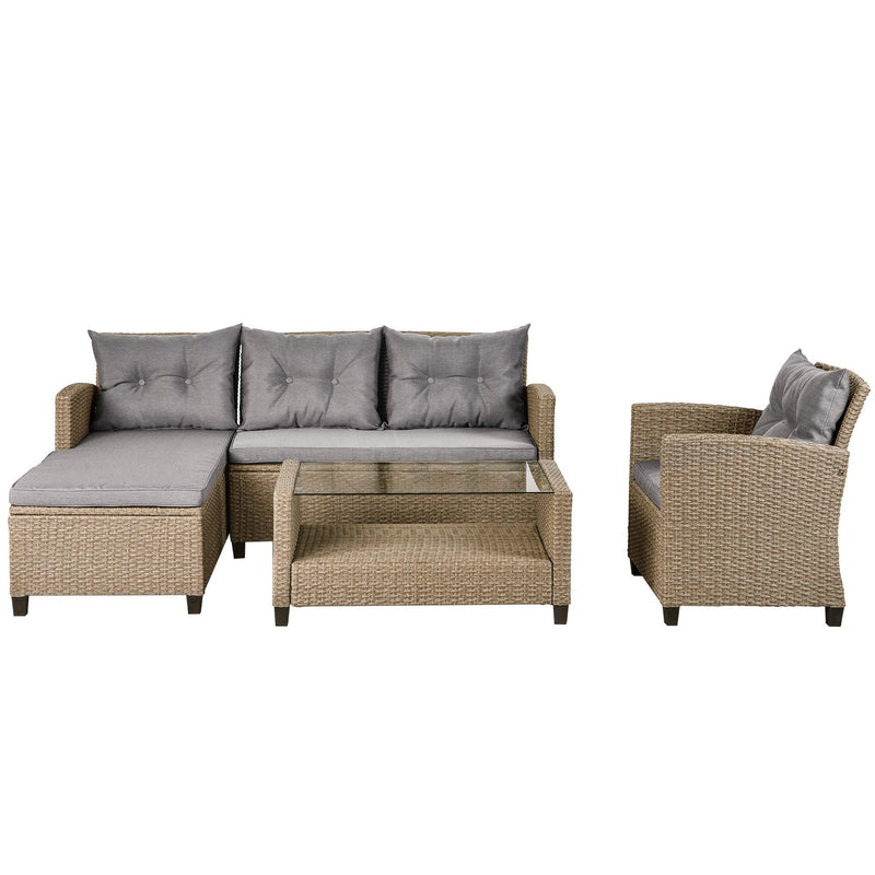 Outdoor, Patio Furniture Sets, 4 PCS Conversation Set Wicker Ratten Sectional Sofa with Seat Cushions(Beige Brown) - Urban Living Furniture (Los Angeles, CA)