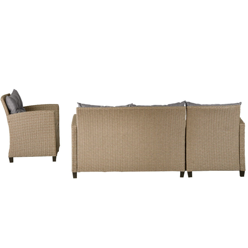 Outdoor, Patio Furniture Sets, 4 PCS Conversation Set Wicker Ratten Sectional Sofa with Seat Cushions(Beige Brown)
