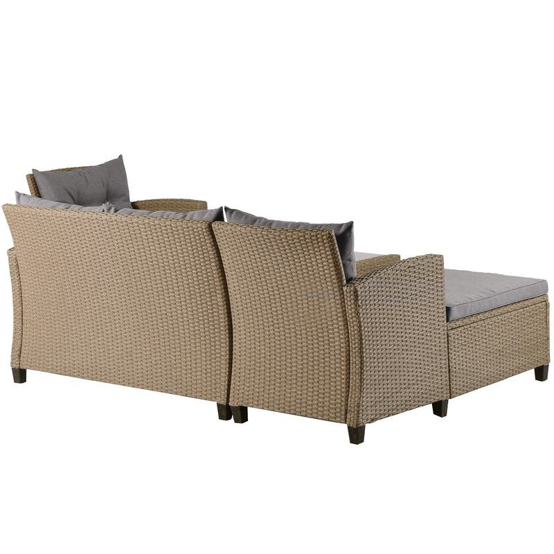 Outdoor, Patio Furniture Sets, 4 PCS Conversation Set Wicker Ratten Sectional Sofa with Seat Cushions(Beige Brown) - Urban Living Furniture (Los Angeles, CA)