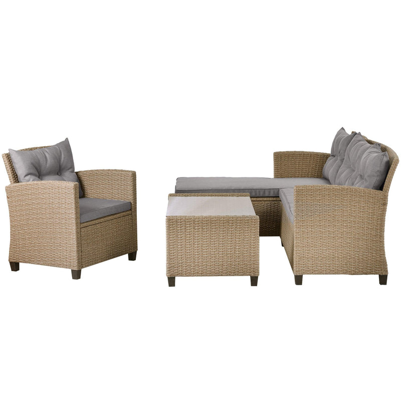 Outdoor, Patio Furniture Sets, 4 PCS Conversation Set Wicker Ratten Sectional Sofa with Seat Cushions(Beige Brown) - Urban Living Furniture (Los Angeles, CA)