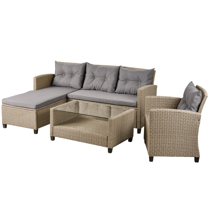 Outdoor, Patio Furniture Sets, 4 PCS Conversation Set Wicker Ratten Sectional Sofa with Seat Cushions(Beige Brown) - Urban Living Furniture (Los Angeles, CA)