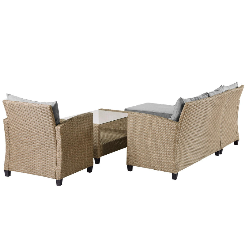 Outdoor, Patio Furniture Sets, 4 PCS Conversation Set Wicker Ratten Sectional Sofa with Seat Cushions(Beige Brown) - Urban Living Furniture (Los Angeles, CA)