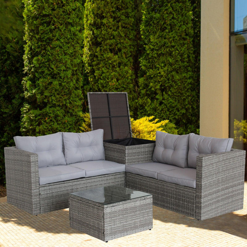 4 PCS Patio Sectional Wicker Rattan Outdoor Furniture Sofa Set withStorage Box Grey - Urban Living Furniture (Los Angeles, CA)