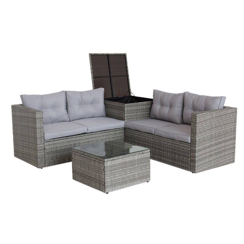 4 PCS Patio Sectional Wicker Rattan Outdoor Furniture Sofa Set withStorage Box Grey - Urban Living Furniture (Los Angeles, CA)