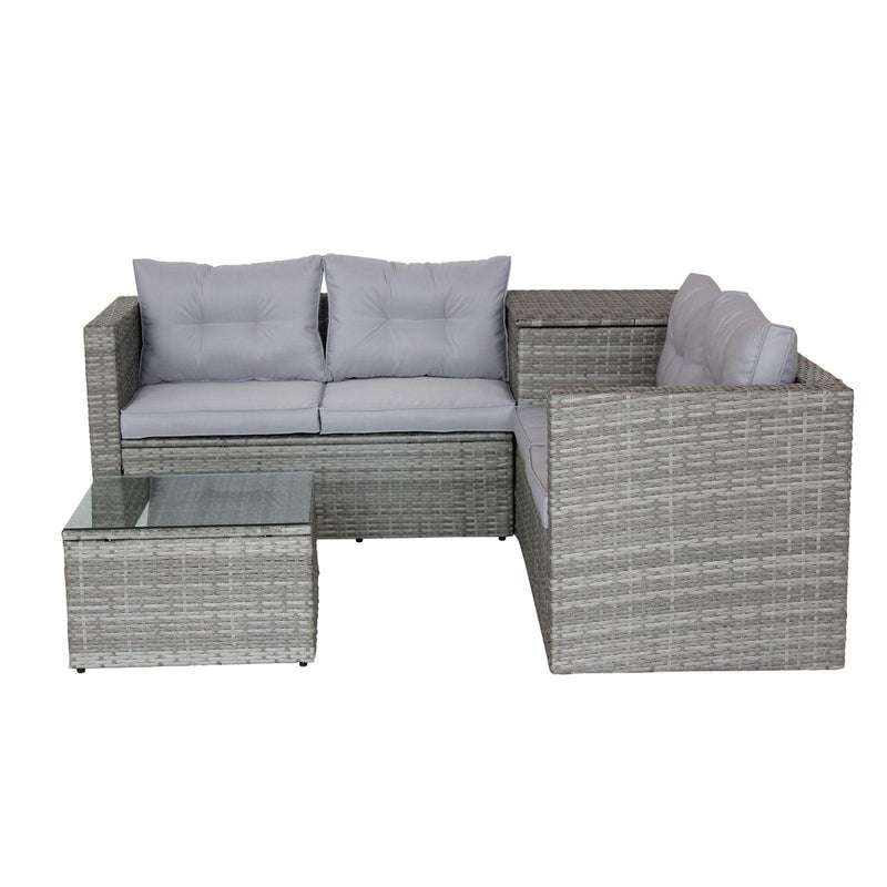 4 PCS Patio Sectional Wicker Rattan Outdoor Furniture Sofa Set withStorage Box Grey - Urban Living Furniture (Los Angeles, CA)