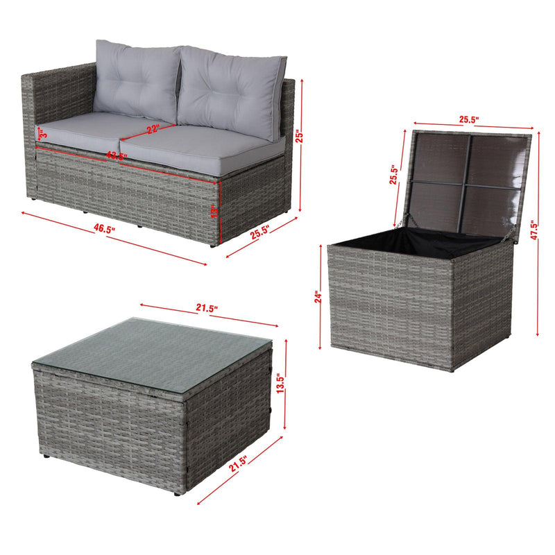 4 PCS Patio Sectional Wicker Rattan Outdoor Furniture Sofa Set withStorage Box Grey - Urban Living Furniture (Los Angeles, CA)