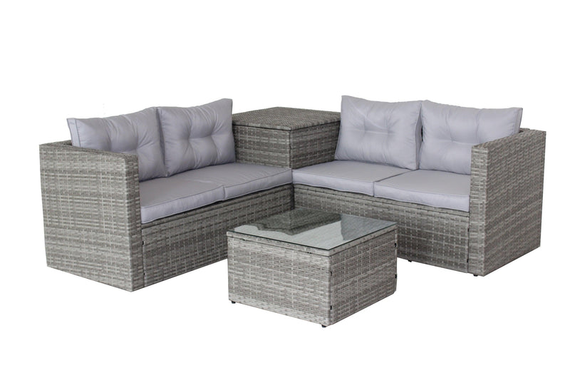 4 PCS Patio Sectional Wicker Rattan Outdoor Furniture Sofa Set withStorage Box Grey - Urban Living Furniture (Los Angeles, CA)