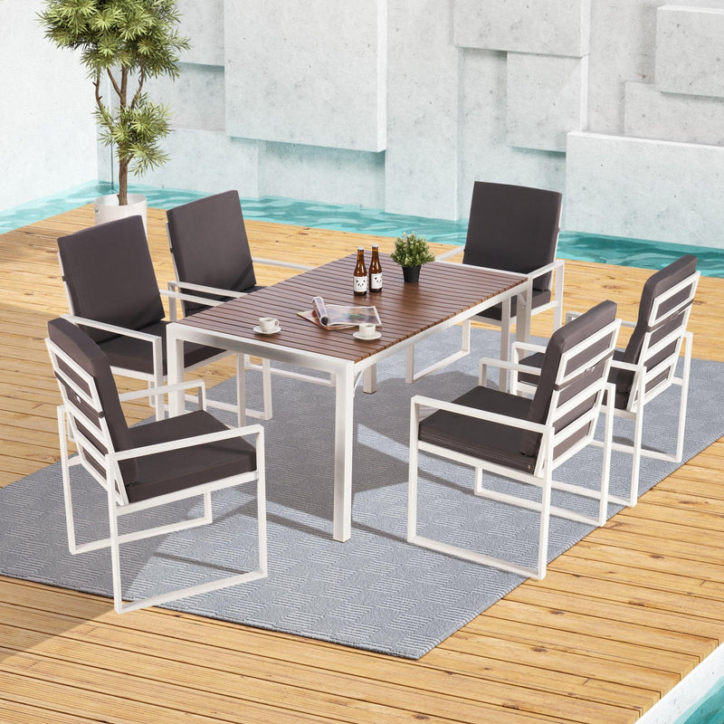 Patio Furniture Set 7 PCS Outdoor Dining Table Set, Dining Table and Chairs Set, Patio Conversation Set with Cushions