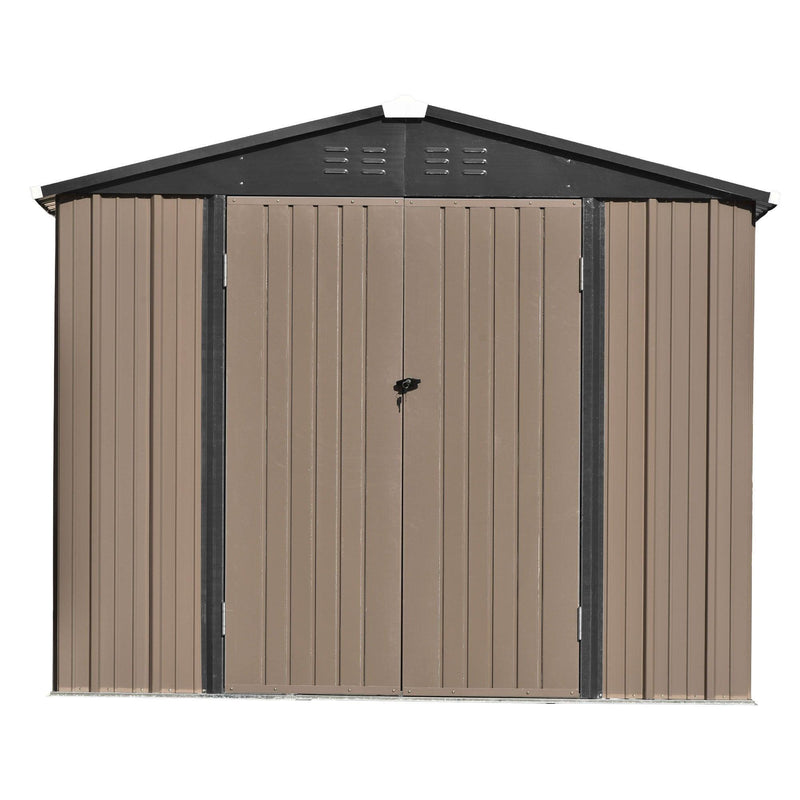 8ft x 6ft Outdoor Garden Metal Lean-to Shed with Lockable Doors - Brown - Urban Living Furniture (Los Angeles, CA)