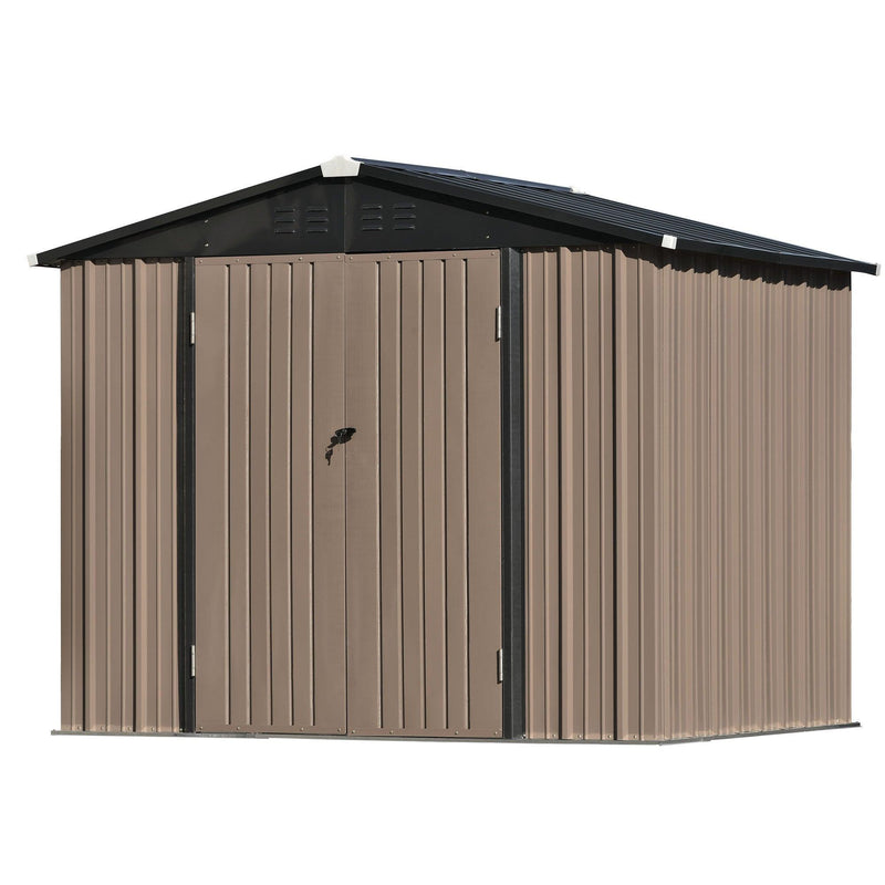 8ft x 6ft Outdoor Garden Lean-to Shed with Metal Adjustable Shelf and Lockable Doors - Brown - Urban Living Furniture (Los Angeles, CA)