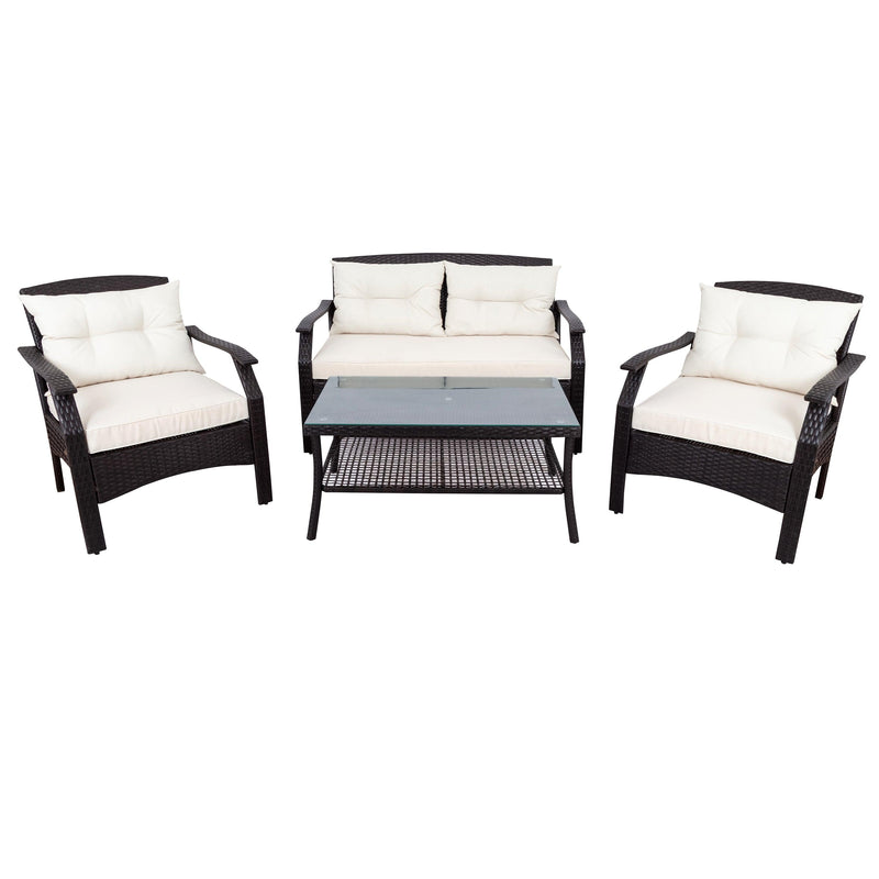 4 PCS Rattan Sofa Seating Group with Cushions, Outdoor Ratten sofa