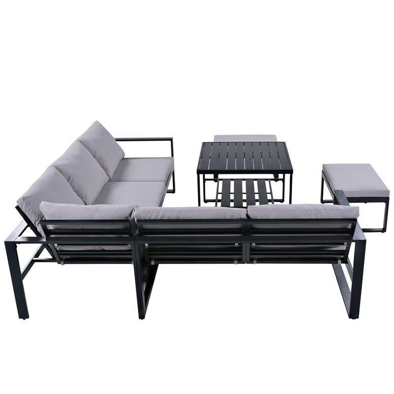 Industrial Style Outdoor Sofa Combination Set With 2 Love Sofa,1 Single Sofa,1 Table,2 Bench - Urban Living Furniture (Los Angeles, CA)