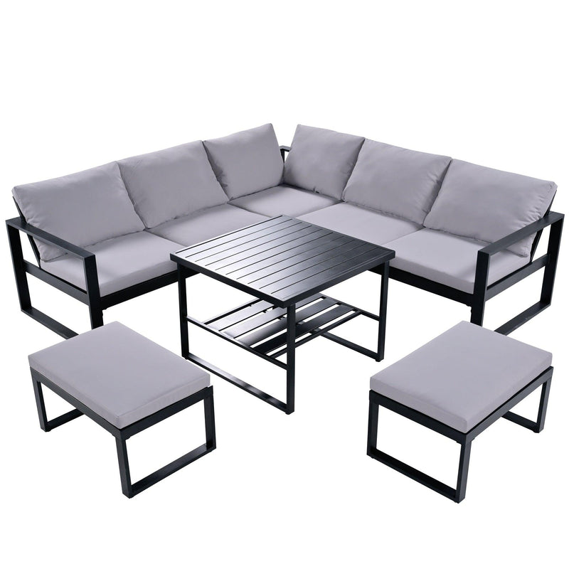 Industrial Style Outdoor Sofa Combination Set With 2 Love Sofa,1 Single Sofa,1 Table,2 Bench - Urban Living Furniture (Los Angeles, CA)