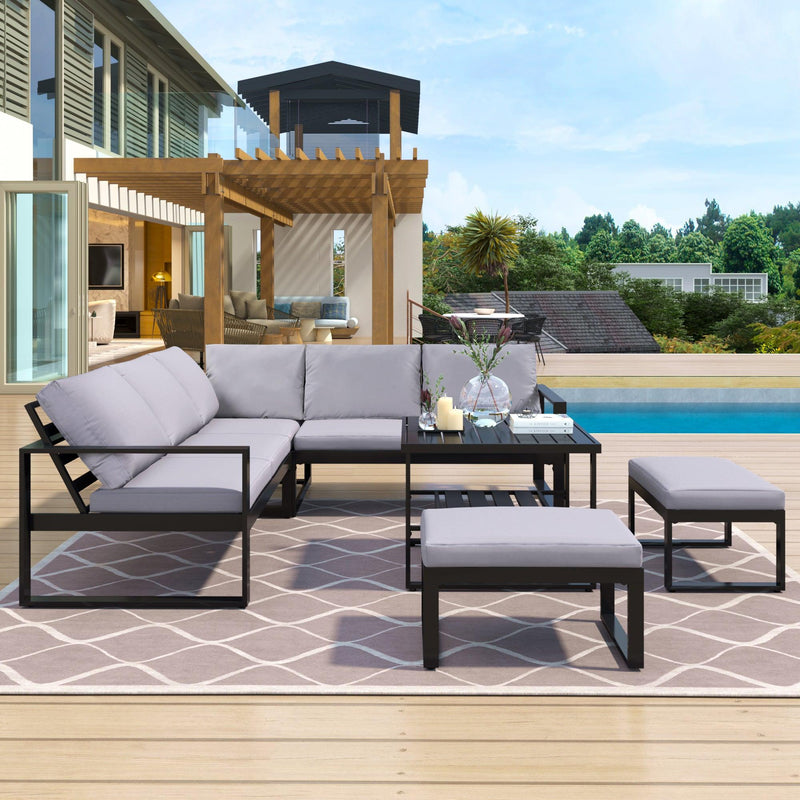 Industrial Style Outdoor Sofa Combination Set With 2 Love Sofa,1 Single Sofa,1 Table,2 Bench - Urban Living Furniture (Los Angeles, CA)