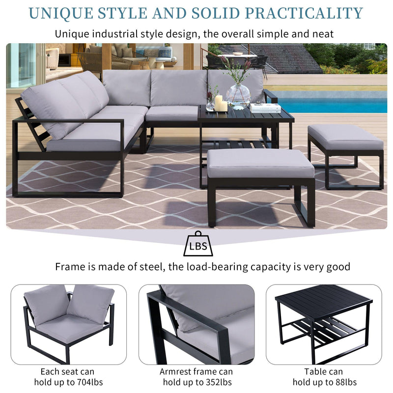 Industrial Style Outdoor Sofa Combination Set With 2 Love Sofa,1 Single Sofa,1 Table,2 Bench - Urban Living Furniture (Los Angeles, CA)