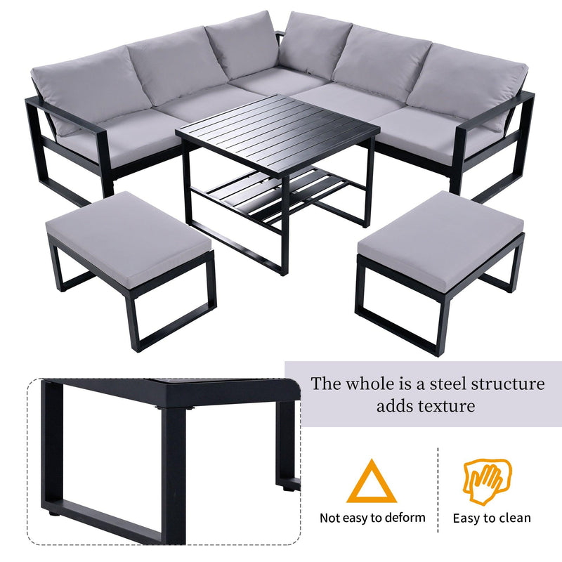 Industrial Style Outdoor Sofa Combination Set With 2 Love Sofa,1 Single Sofa,1 Table,2 Bench - Urban Living Furniture (Los Angeles, CA)