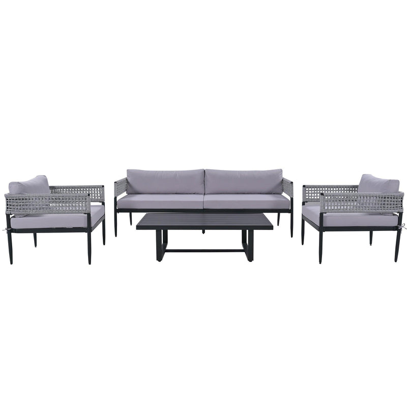 4 PCS Luxury Style Outdoor Seating Group with Gray Cushion And Woven Rope Styling