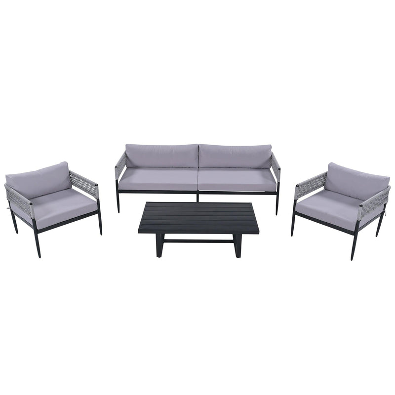 4 PCS Luxury Style Outdoor Seating Group with Gray Cushion And Woven Rope Styling