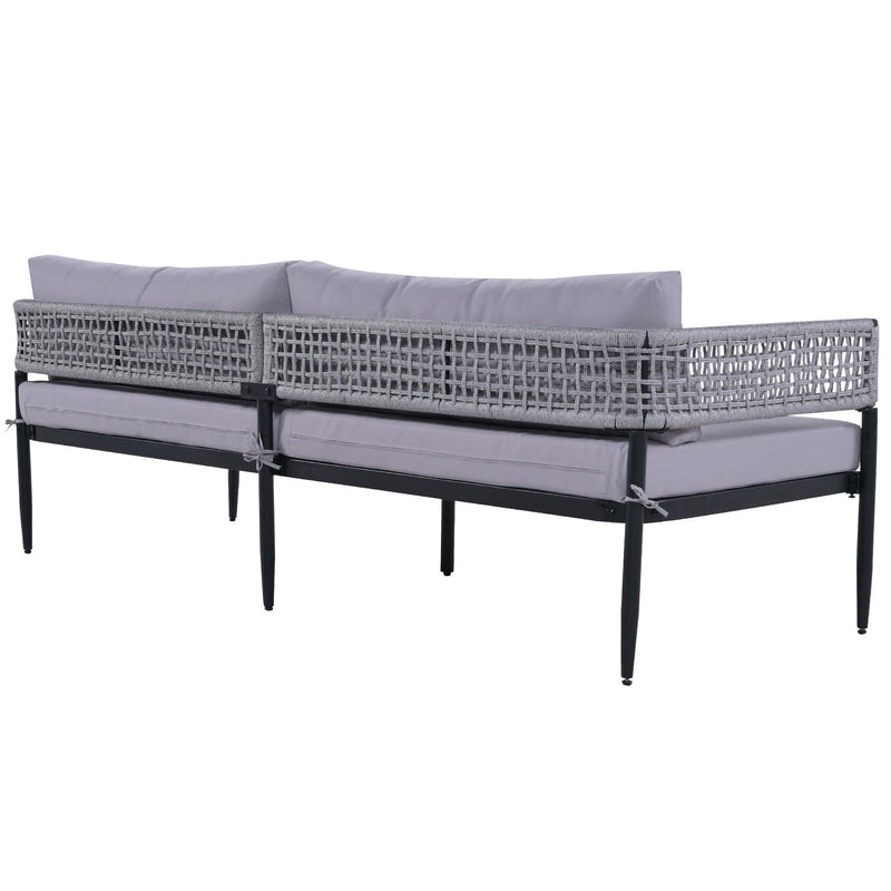 4 PCS Luxury Style Outdoor Seating Group with Gray Cushion And Woven Rope Styling