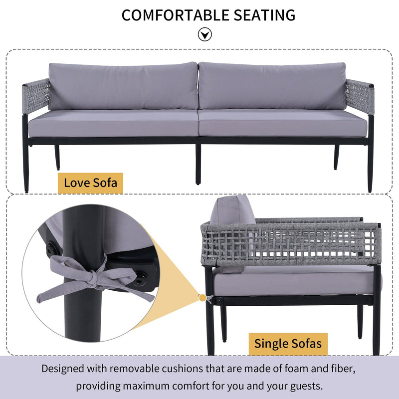 4 PCS Luxury Style Outdoor Seating Group with Gray Cushion And Woven Rope Styling - Urban Living Furniture (Los Angeles, CA)