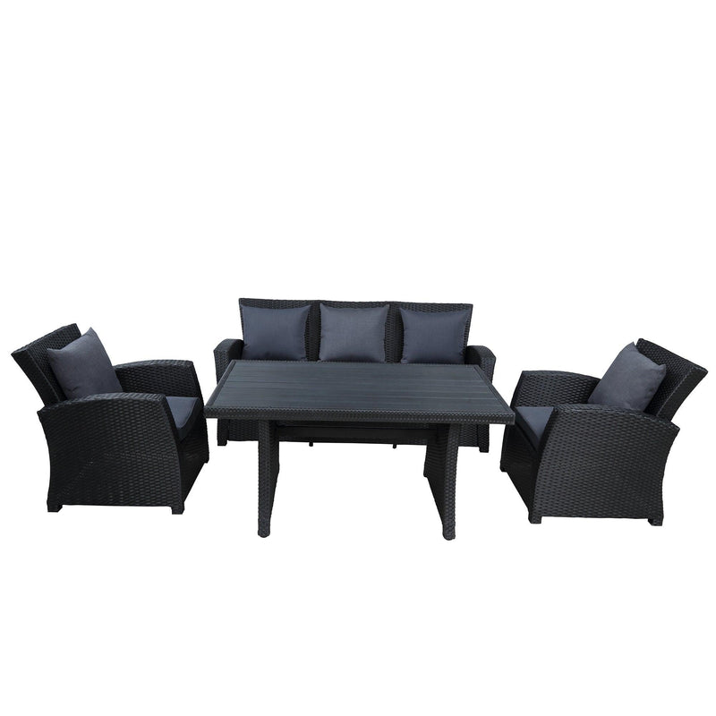 Outdoor Patio Furniture Set 4 PCS Conversation Set Black Wicker Furniture Sofa Set with Dark Grey Cushions - Urban Living Furniture (Los Angeles, CA)