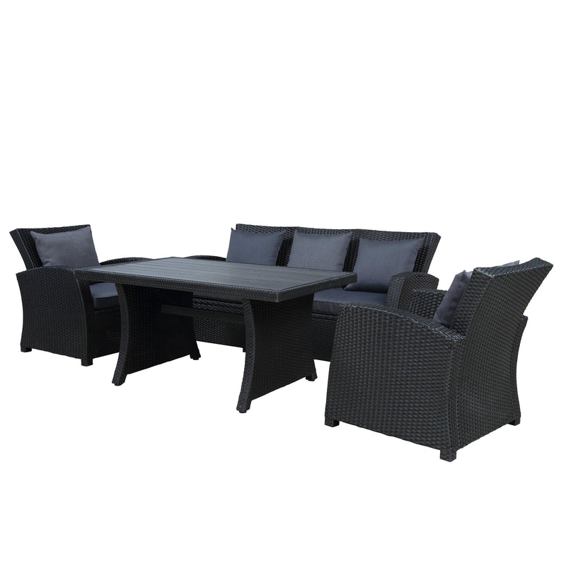 Outdoor Patio Furniture Set 4 PCS Conversation Set Black Wicker Furniture Sofa Set with Dark Grey Cushions - Urban Living Furniture (Los Angeles, CA)