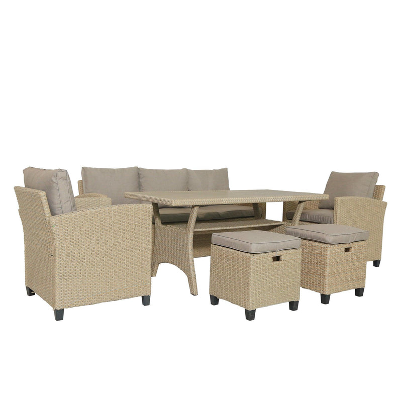 6 PCS Outdoor Patio Beige Rattan Wicker Dining Set with Beige Cushions - Urban Living Furniture (Los Angeles, CA)