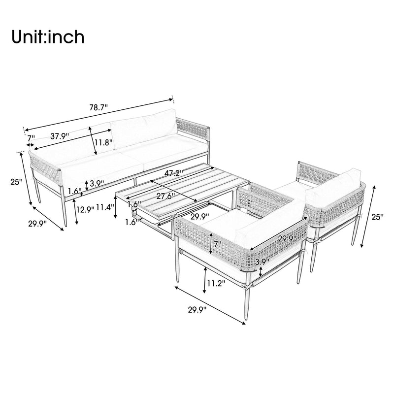 4 PCS Luxury Style Outdoor Seating Group with Beige Cushion And Woven Rope Styling - Urban Living Furniture (Los Angeles, CA)