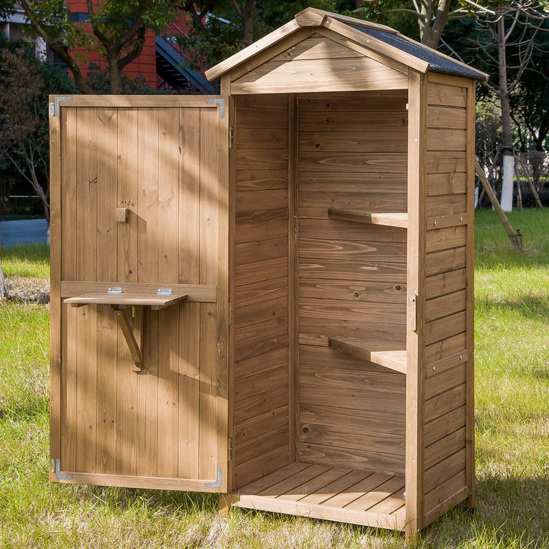 Outdoor WoodenStorage Sheds Fir Wood Lockers with Workstation - Natural - Urban Living Furniture (Los Angeles, CA)