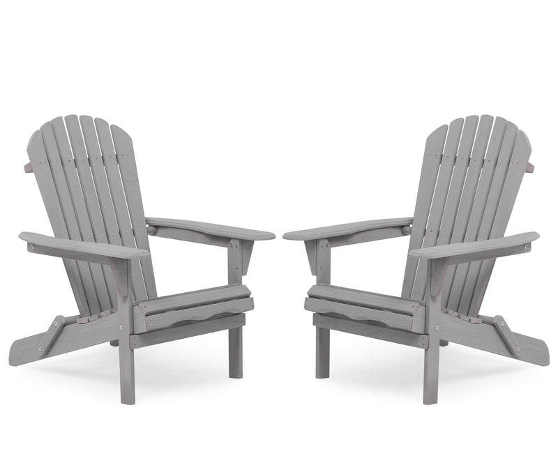 2 PCS Wooden Outdoor Folding Adirondack Chair - Gray - Urban Living Furniture (Los Angeles, CA)