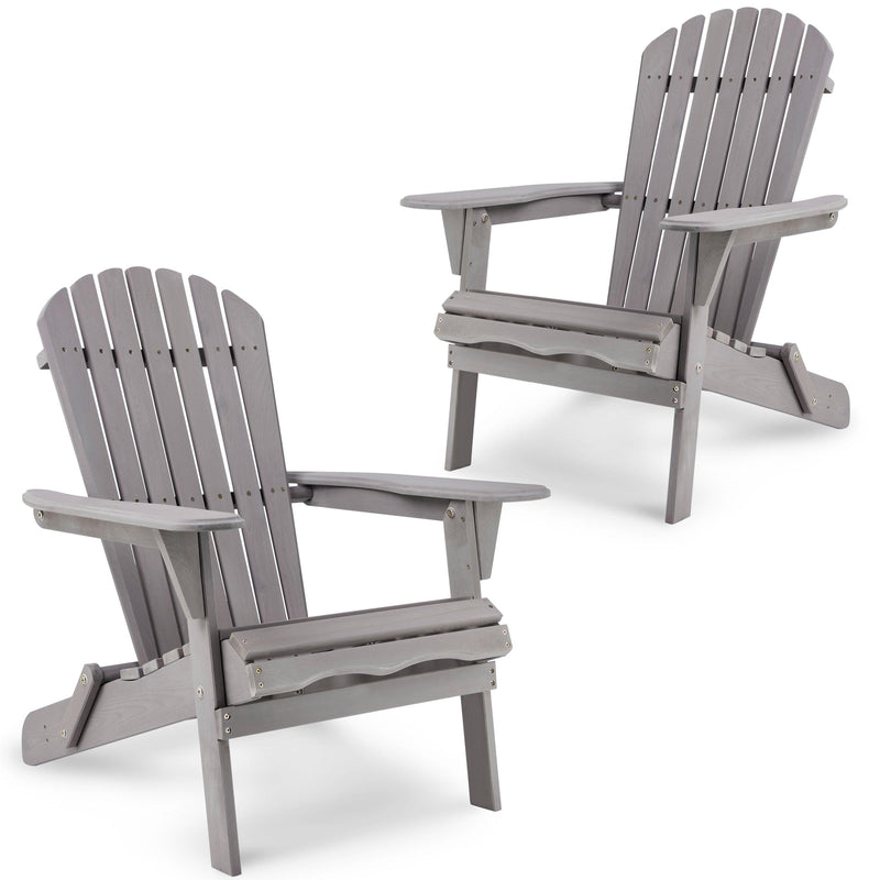 2 PCS Wooden Outdoor Folding Adirondack Chair - Gray - Urban Living Furniture (Los Angeles, CA)