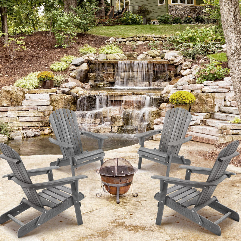 2 PCS Wooden Outdoor Folding Adirondack Chair - Gray