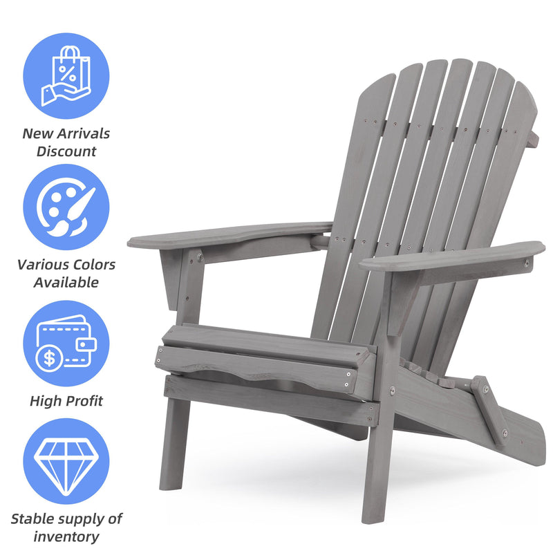 2 PCS Wooden Outdoor Folding Adirondack Chair - Gray - Urban Living Furniture (Los Angeles, CA)