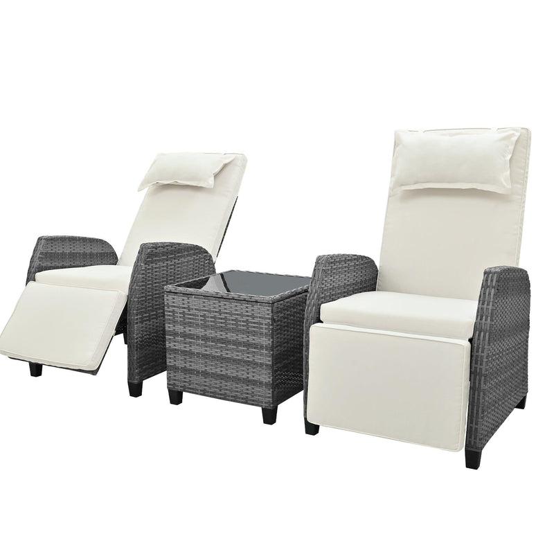 2 PCS Outdoor Adjustable Armchairs with Beige Cushions and Glass Table Top - Urban Living Furniture (Los Angeles, CA)