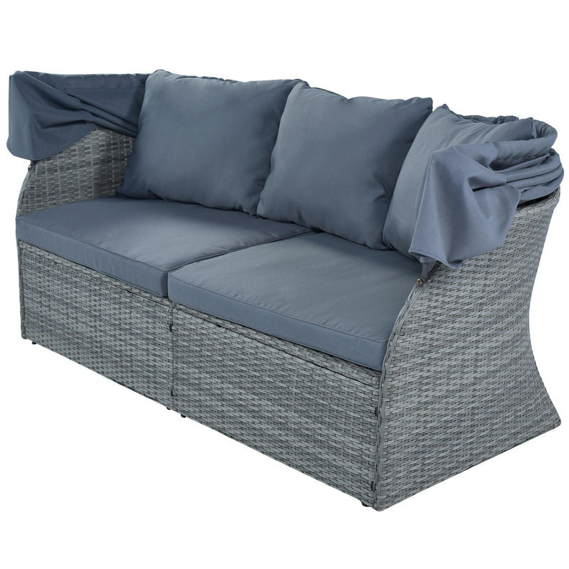 Outdoor Patio Furniture Set Daybed Sunbed with Retractable Canopy and Gray Cushions