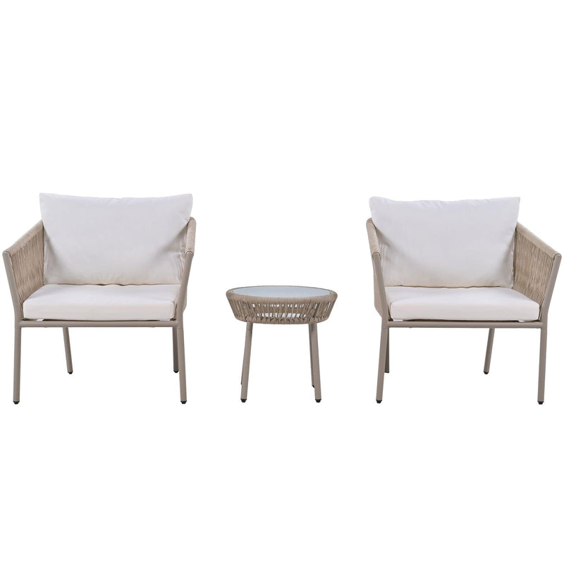 2PCS Luxury Rattan Outdoor Seating Set Including 2 Armchairs and Coffee Table with Beige Cushions and Brown Rattan - Urban Living Furniture (Los Angeles, CA)