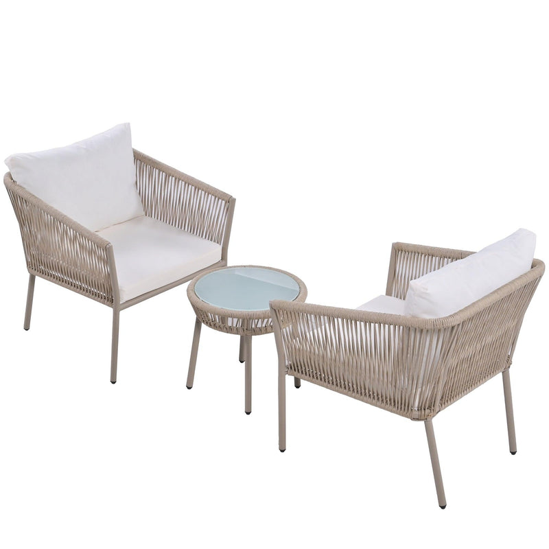 2PCS Luxury Rattan Outdoor Seating Set Including 2 Armchairs and Coffee Table with Beige Cushions and Brown Rattan - Urban Living Furniture (Los Angeles, CA)