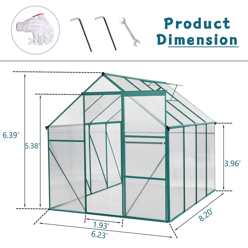 Outdoor Patio 6ft x 8ft Walk-in Polycarbonate Greenhouse with Window and Aluminum Base - Urban Living Furniture (Los Angeles, CA)